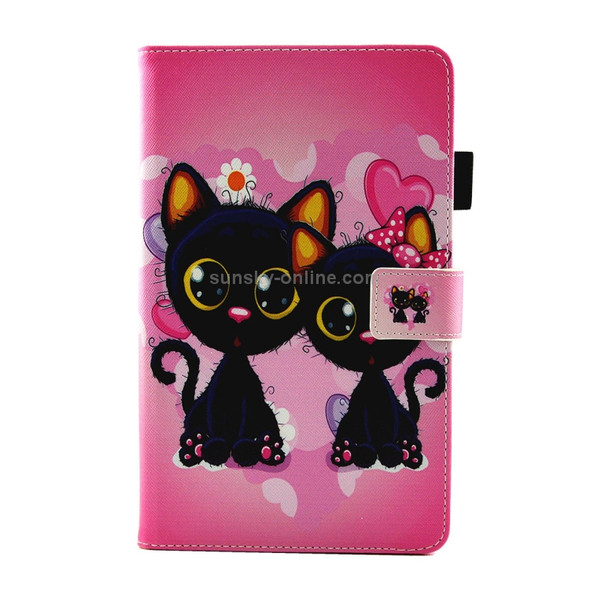 For Galaxy Tab A 8.0  / T380 & T385 Two Cats Pattern Horizontal Flip Leather Case with Holder & Card Slots