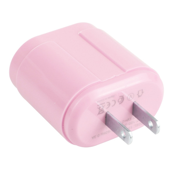 13-22 2.1A Dual USB Macarons Travel Charger, US Plug(Pink)