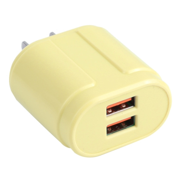 13-22 2.1A Dual USB Macarons Travel Charger, US Plug(Yellow)