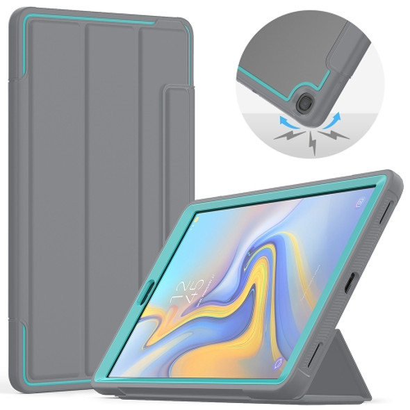 For Samsung Galaxy Tab A 10.1 (2019) T510/T515 Acrylic + TPU Horizontal Flip Smart Leather Case with Three-folding Holder & Pen Slot & Wake-up / Sleep Function(Light Blue+Grey)