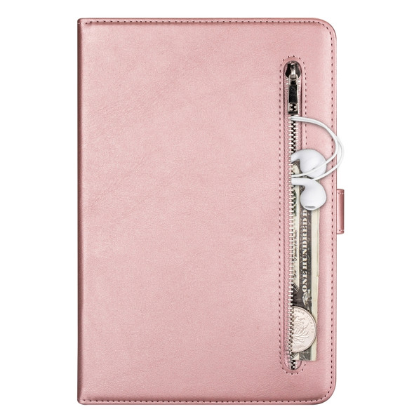 For Samsung Galaxy Tab A10.1 T510 / T515 Tablet Fashion Calf Texture Zipper Horizontal Flip Leather Case with Stand & Card Slots & Wallet & Wake-up / Sleep Function(Rose Gold)