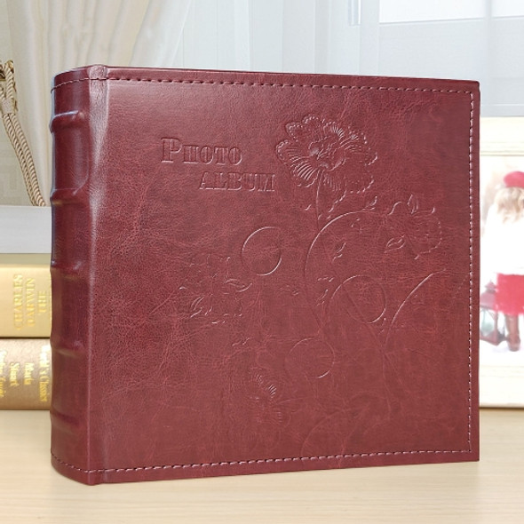 6 Inch 200 Sheets Leather Photo Album Retro Insert Album(Red Wine)