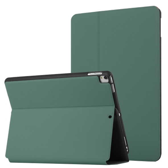 For iPad 9.7 2018 & 2017 Dual-Folding Horizontal Flip Tablet Leather Case with Holder & Sleep / Wake-up Function(Dark Green)