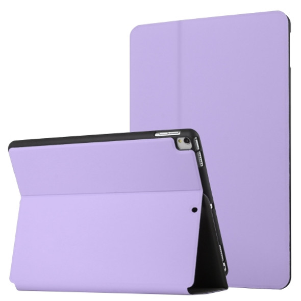 For iPad 9.7 2018 & 2017 Dual-Folding Horizontal Flip Tablet Leather Case with Holder & Sleep / Wake-up Function(Light Purple)