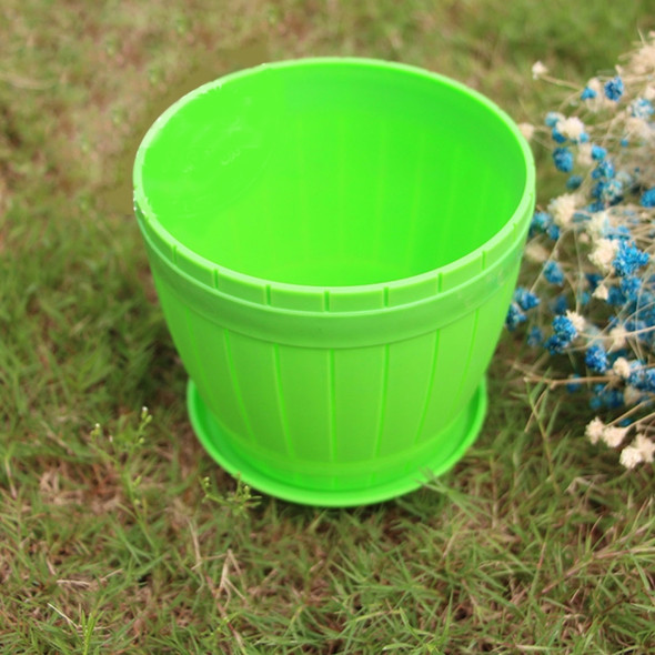 10 PCS Imitation Wooden Barrel Plastic Resin Flower Pot with Tray, Top Diameter: 16cm, Height: 13.5cm(Green)