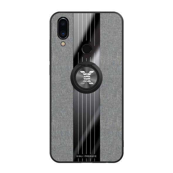 For Meizu Note 9 XINLI Stitching Cloth Texture Shockproof TPU Protective Case with Ring Holder(Grey)
