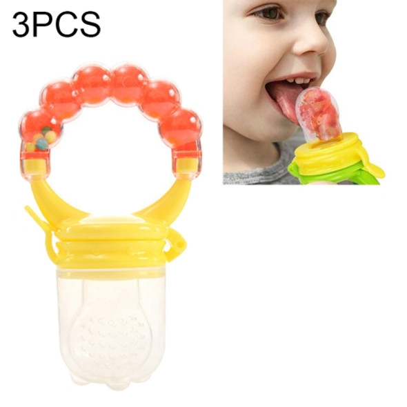 3 PCS Baby Nipple Fresh Food Fruit Milk Feeding Bottles Learn Feeding Drinking Handle Teething Pacifier with Bell, Size:L(Orange)