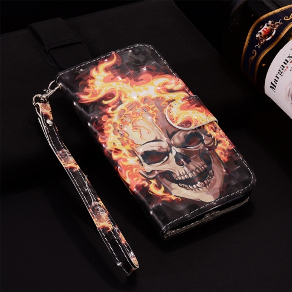 Flame Skull Pattern Colored Drawing Horizontal Flip Leather Case for Huawei P30 Pro, with Holder & Card Slots & Wallet & Lanyard