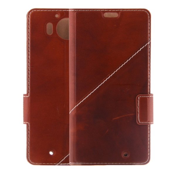 For Microsoft Lumia 950 Horizontal Flip Genuine  Leather Case with Card Slots & Holder(Brown)