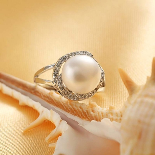 925 Sterling Silver Adjustable Big Jewelry Stone Natural Pearl Ring for Women, Gem Color:White