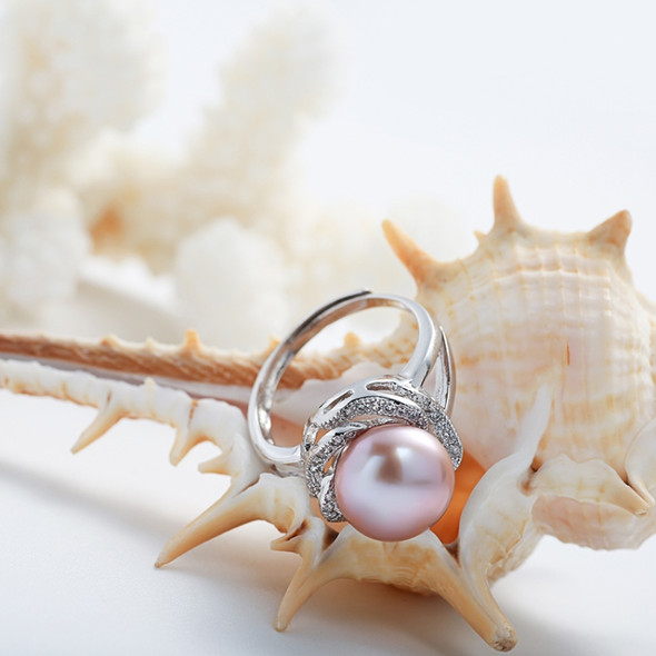 925 Sterling Silver Adjustable Big Jewelry Stone Natural Pearl Ring for Women, Gem Color:White