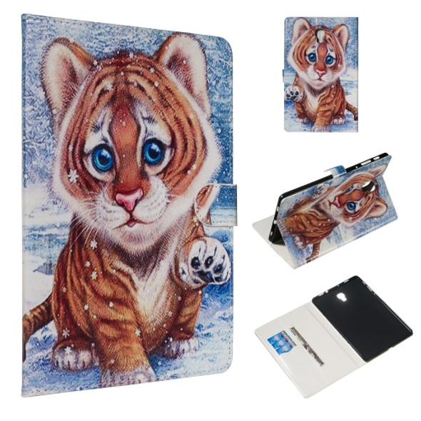 For Galaxy Tab A 10.5 / T590 Colored Drawing Pattern Horizontal Flip PU Leather Case with Holder & Card Slots(Tiger)