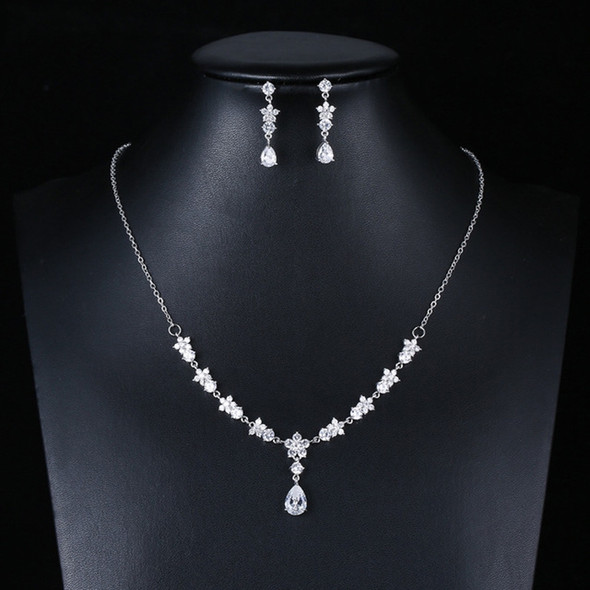 Elegant Simple Bridal Wedding Earrings Zircon Necklace Set(TL76)