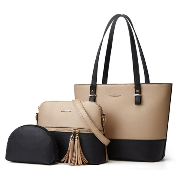 3 in 1 Fashion Simple Lady Diagonal Large Capacity Handbag Letter Bag(Gold + Black)