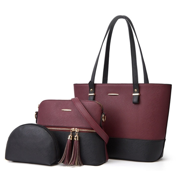 3 in 1 Fashion Simple Lady Diagonal Large Capacity Handbag Letter Bag(Purple+ Black)