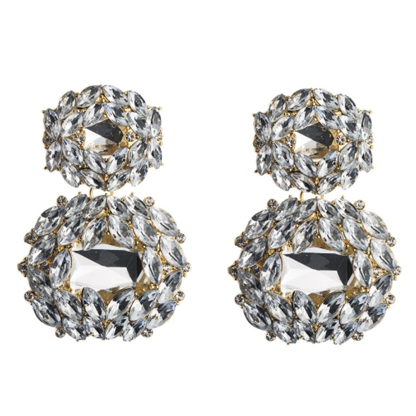 2 Pairs Female Earrings Exaggerated Alloy Geometric Glass Diamond Earrings(White)