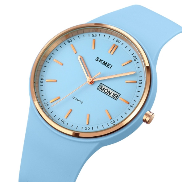 SKMEI 1747 Simple Bar scale Dial Silicone Strap Quartz Watch for Ladies(Light Blue)