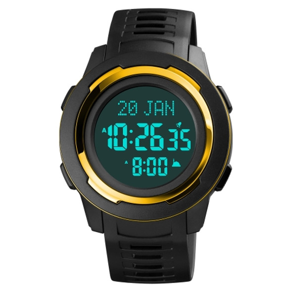 SKMEI 1729 Qibla Calendar Timing Multifunctional LED Digital Display Luminous Electronic Watch(Gold and Black)