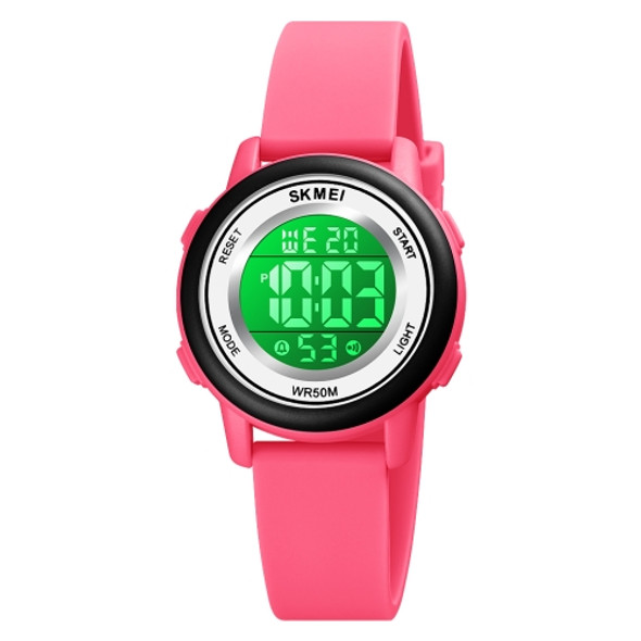 SKMEI 1721 Triplicate Round Dial LED Digital Display Luminous Silicone Strap Electronic Watch(Peach Red)