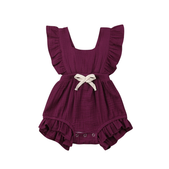 Baby Solid Color Sleeveless Ruffled Jumpsuit Back Strap Romper, Size:70cm(Wine Red)