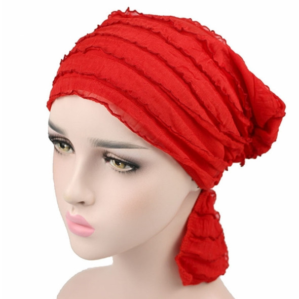 Muslim Stacking Cap Chiffon Fold Turban Cap Chemotherapy Cap (Red)