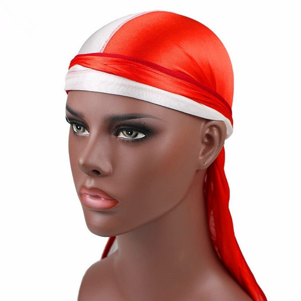 Double-coloured Silk Satin Long-tailed Pirate Hat Turban Cap Chemotherapy Cap (Red + White)