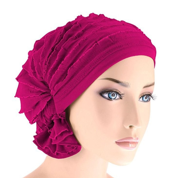 Muslim Stacking Cap Chiffon Fold Turban Cap Chemotherapy Cap (Rose Red)