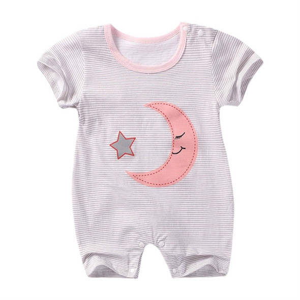 Summer  baby rompers Short sleeve Printed Jumpsuit, Kid Size:80cm(Strip and Moon)