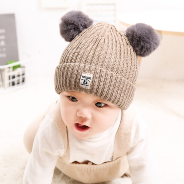 Autumn and Winter Children Cotton Double Ball Earmuffs Knitted Hat, Size:Without Cashmere(Khaki)