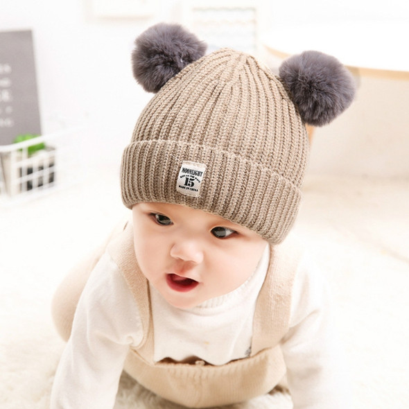 Autumn and Winter Children Cotton Double Ball Earmuffs Knitted Hat, Size:Without Cashmere(Khaki)