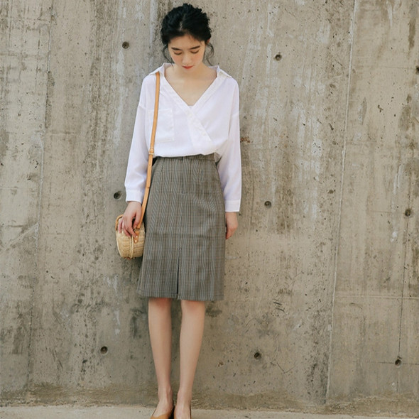 Half-Length Simple A-Line Package Hip Skirt, Size: M(As Shown)