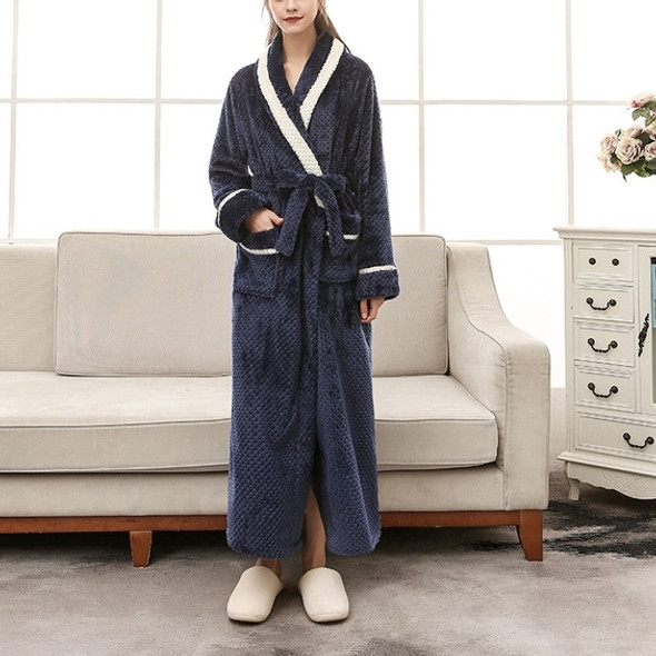 Female Couple Models Thick Warm Long Paragraph Large Size Terry Cloth Bathrobe, Size:XXXL(Navy)