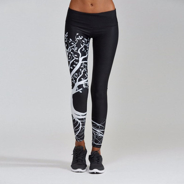 Tree Print High Waist Push Up Leggings Sport Women Elastic Breathable Yoga Pants, Size:L (Black)