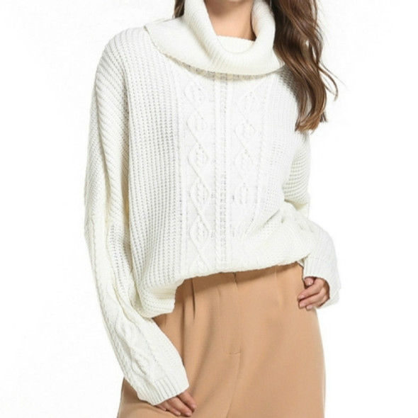 Women Loose High Neck Pullover Knit Sweater, Size:  One Size(White)