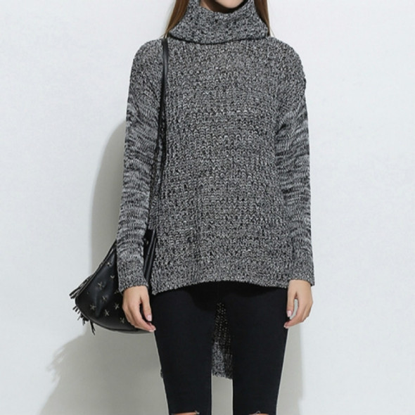 High Collar Front Short Back Long Sweater, Size: S(Black and White)