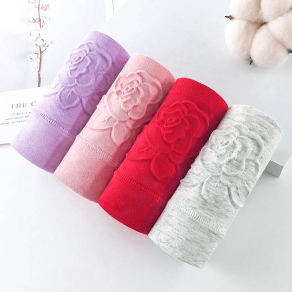 4 PCS / Set Women Mid-High Waist Pure Cotton Underwear 3D Embossed Belly Warm Palace Briefs, Size: XL (60-75.5kg)(1080#Bean Paste+Gray+Light Purple+Red)