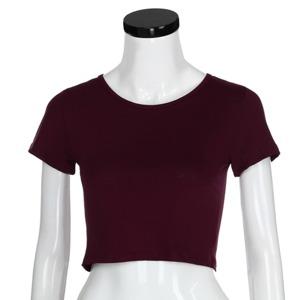 Round Neck Exposed Navel Shirt Body Short Sleeve T-shirt, Size: L(Fuchsia )