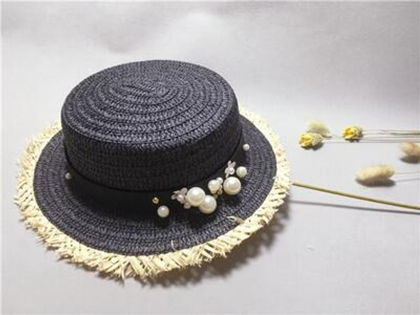 Lovely Flat Top Straw Hat Summer Spring Women& Trip Caps &Leisure Pearl  Beach Sun Hats Breathable Fashion  Flower Girl Hat, Size:55-58cm(3)