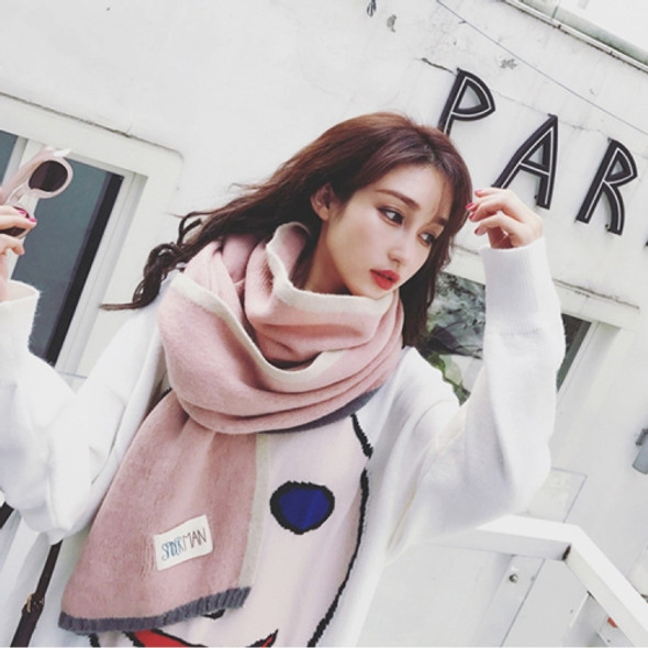 Solid Color Thick Warm Knit Woolen Scarf, Size: 40 * 20.5cm(Pink)