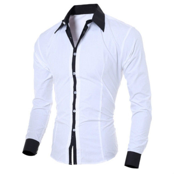 Casual Business Men Dress Long Sleeve Cotton Stylish Social Shirts, Size:L(White)