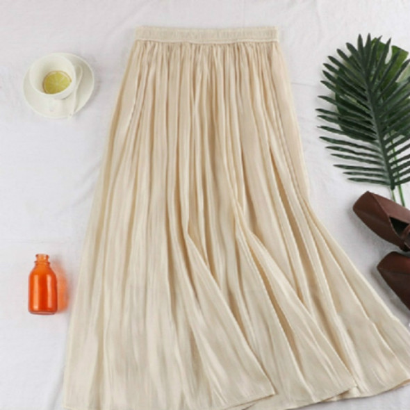 Elastic Waist Pearl Pleated Skirt, Size:  One Size( Apricot )