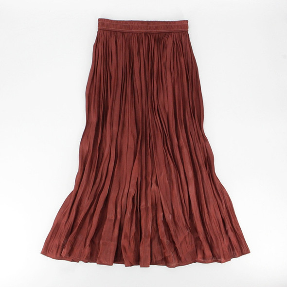 Elastic Waist Pearl Pleated Skirt, Size:  One Size( Brick Red )