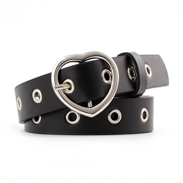 3PCS Narrow Thin Leather Silver Metal Heart Buckle Belts for Women, Belt Length:105cm(Red)