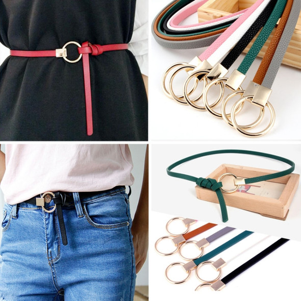 Women Dress Strap Thin PU Leather Waist Belt(Red)
