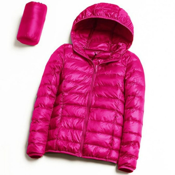 Casual Ultra Light White Duck Down Jacket Women Autumn Winter Warm Coat Hooded Parka, Size:XXXXL(Rose Red)