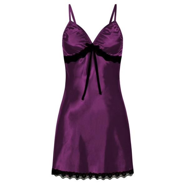 3 PCS Sling Lace Sexy Perspective Lingerie Nightdress, Size:XXXL (Purple)