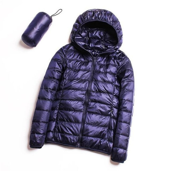 Casual Ultra Light White Duck Down Jacket Women Autumn Winter Warm Coat Hooded Parka, Size:XL(Navy Blue)