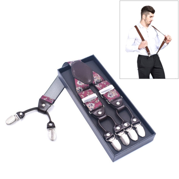 Adjustable 6 Clips Trousers Strap Clip for Men, Size: 125 x 3.5cm(Red cashew flower)