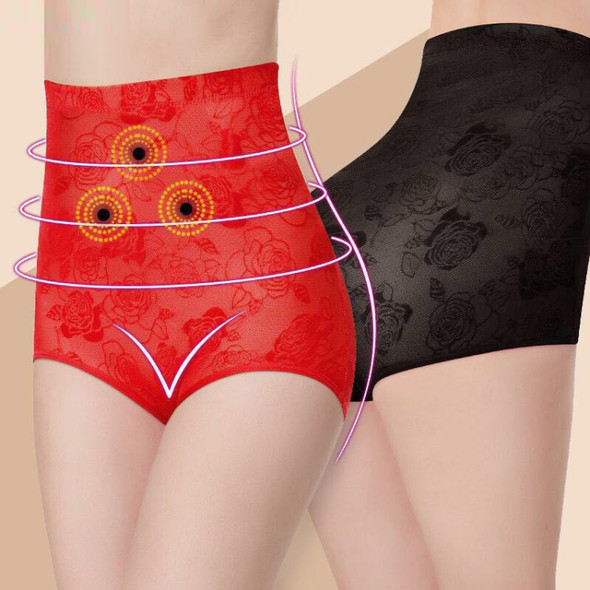 Body Shaping High Waist Slimming Briefs Pure Cotton Crotch Breathable Sexy Women Underwear, Size: XL(Red with Magnet)
