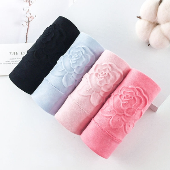 4 PCS / Set Women Mid-High Waist Pure Cotton Underwear 3D Embossed Belly Warm Palace Briefs, Size: XL (60-75.5kg)(1080#Light Blue+Melon Red+Bean Paste+Black)